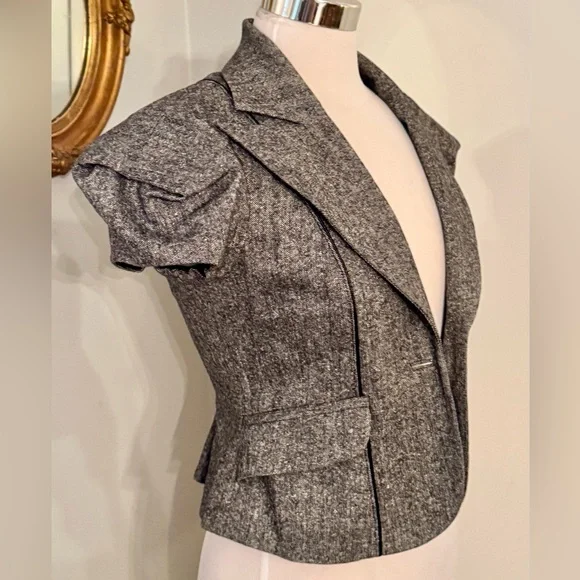 Bebe Cropped Blazer Jacket Gray Wool Blend Steampunk Detailed Fitted Victorian - Picture 11 of 13